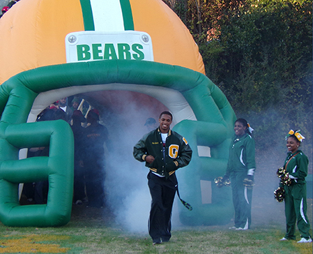 The community gathered in Memorial Stadium on Wednesday, Dec. 18 to celebrate the Griffin Bears' victory in the Championship game against the Carrolton Trojans in the Georgia Dome on Dec 14. Bears football players entered Memorial Stadium one at a time through a large blow-up helmet as cheerleaders, coaches and community members cheered them on.