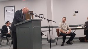 Justin Wynne, far right, on Monday morning testified before the Spalding County Board of Commissioners during a hearing appealing the BoC's previous denial of his 2015 alcohol license renewal.